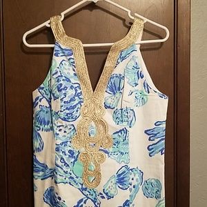 Lilly Pulitzer Shift dress white w/ blue Shells